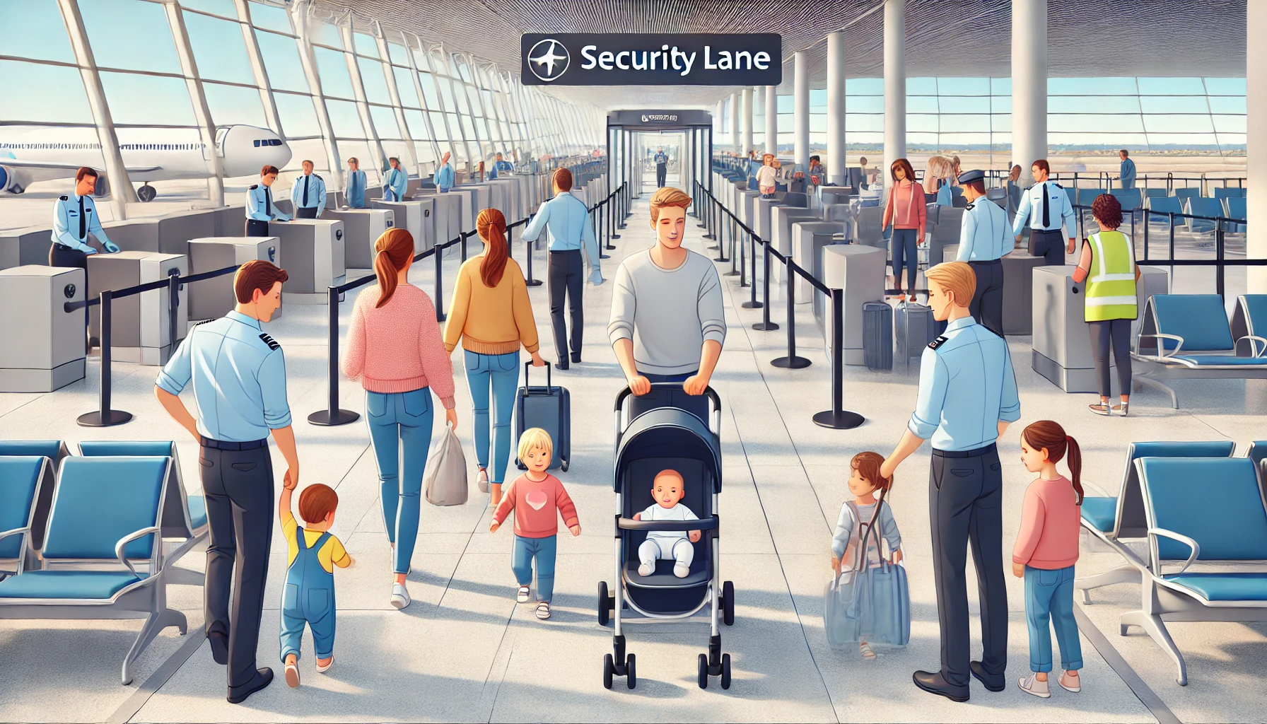 Family-friendly security lane at Copenhagen Airport.